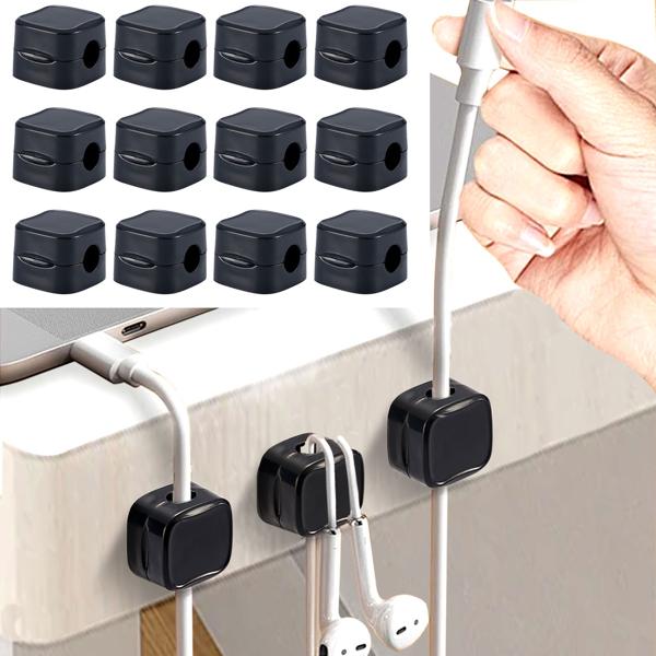 Organisateurs de câbles (lot de 12) magnétiques – clips de câbles adhésifs – pour maison et bureau, noirs