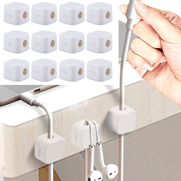 12 Supporti Magnetici Per Cavi | Adesivi Resistenti Per Scrivania | Organizer Cavi Per Casa Ufficio Auto | Bianco