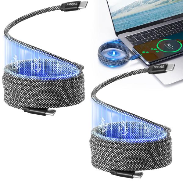set of 2 USB-C charging cables 100W, 1m: Magnetic retraction function, fast & knot-free - reliable for Samsung, Xiaomi, iPad, iPhone, notebooks and much more.