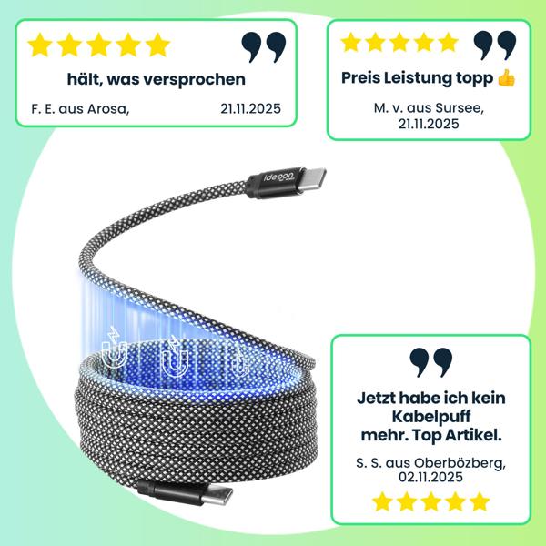 3er-Set USB-C Ladekabel 100W, 1m: Magnetische Aufrollfunktion, schnell & knotenfrei – zuverlässig für Samsung, Xiaomi, iPad, iPhone, Notebooks uvm.