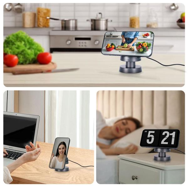 Chargeur à induction sans fil 3 en 1 avec veilleuse (15 W) USB-C – noir – pour smartphones, montres, écouteurs – plus d’ordre et de confort