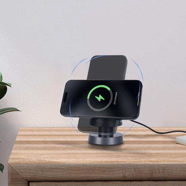 Chargeur à induction sans fil 3 en 1 avec veilleuse (15 W) USB-C – noir – pour smartphones, montres, écouteurs – plus d’ordre et de confort