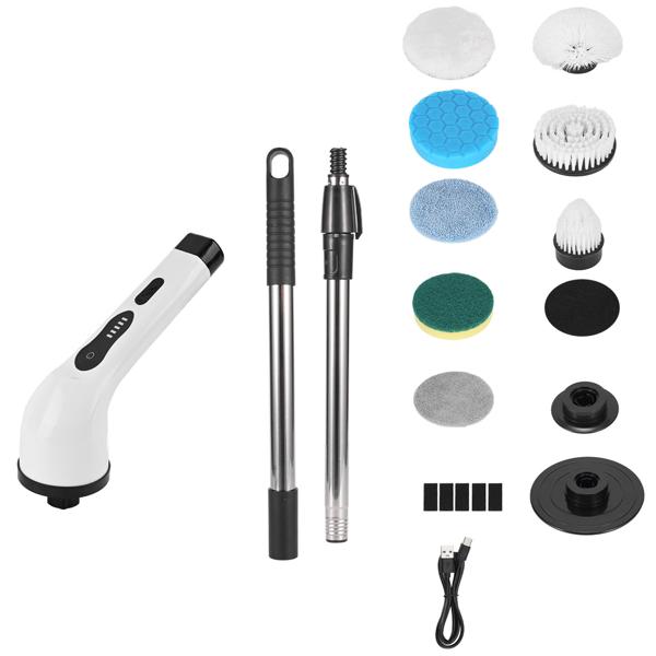 Electric cleaning brush with 9 brush heads, telescopic handle, rechargeable battery, 7.2 watts - Cordless & powerful - For effortless cleaning of bathrooms, kitchens & outdoor areas