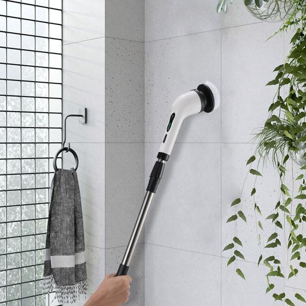 Electric cleaning brush with 9 brush heads, telescopic handle, rechargeable battery, 7.2 watts - Cordless & powerful - For effortless cleaning of bathrooms, kitchens & outdoor areas