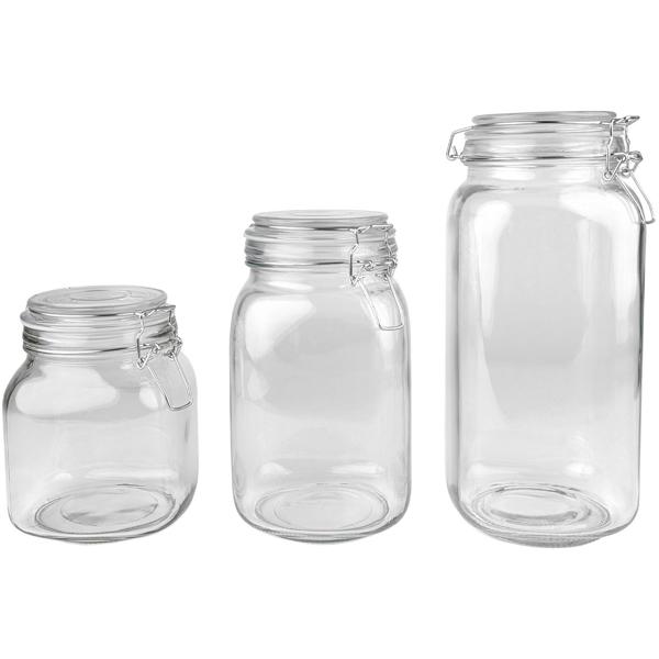 Lot de 3 bocaux en verre avec fermeture mécanique – 1 L, 1,5 L, 2,2 L avec joint, pour conserves et provisions