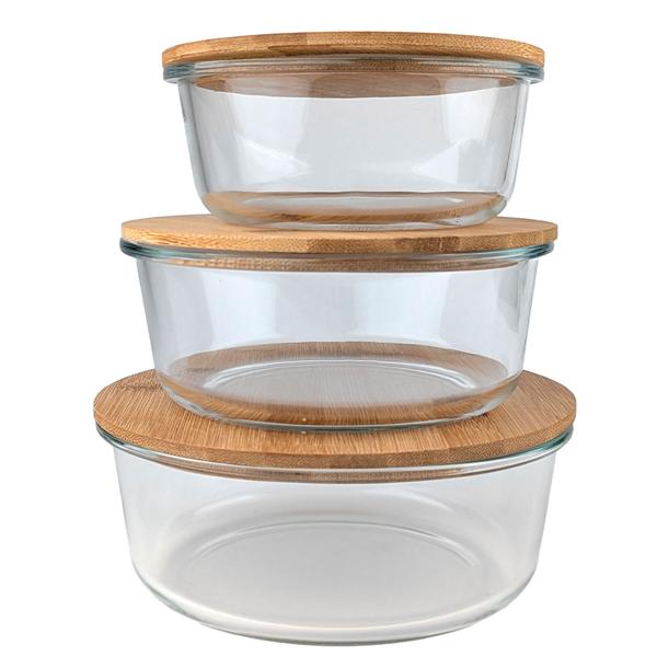 Barattoli di alta qualità con coperchio, rotondi, vetro/bambù, 3 misure: Barattoli per la conservazione dei sapori e per un‘organizzazione elegante