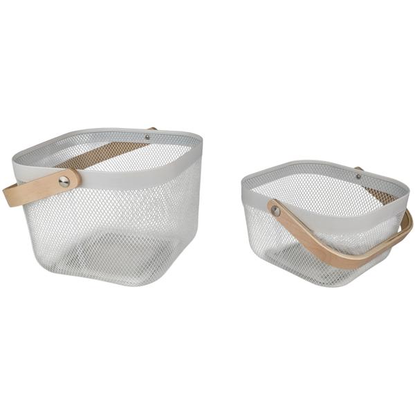 Elegante Metall Drahtkörbe Weiss mit Holzgriff: 2er-Set Aufbewahrungskörbe für Küche & Bad – Praktisch & Dekorativ