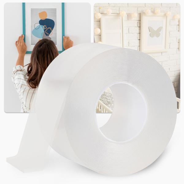 Doppelseitiges Nano-Klebeband Transparent (5m x 30mm): Starke 110g/cm² Haltekraft, Wiederverwendbar, spurlos ablösbar