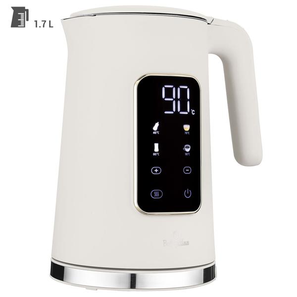 Trendy 1.7L stainless steel kettle: 2200W, modern touch display, 4 settings, 360°, matt white - boil water quickly & stylishly