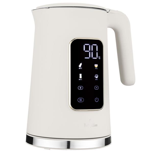 Trendy 1.7L stainless steel kettle: 2200W, modern touch display, 4 settings, 360°, matt white - boil water quickly & stylishly
