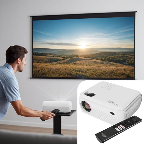 Projecteur Home Cinéma Full-HD 1080p - Streaming 5G WiFi & Bluetooth - Haut-parleurs 3W - Télécommande - Applications préinstallées Netflix YouTube