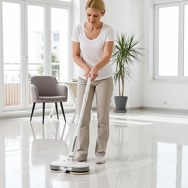 Cordless floor polisher with water tank: 30W power & 40 min runtime, telescopic handle - Perfect for large areas, tiles, laminate