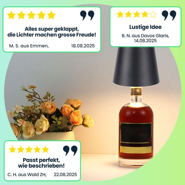Edle Akku Flaschenlampe Schwarz: Dimmbar, 3 Lichtfarben: Verwandelt Flaschen in stimmungsvolle Leuchten