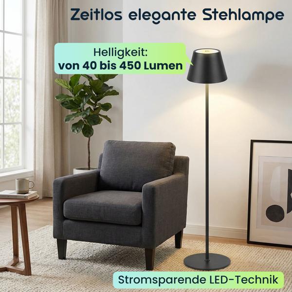 Moderne höhenverstellbare LED-Stehlampe, dimmbar, schwarz, 50/90/130 cm- elegantes Stimmungslicht für Wohnzimmer, Schlafzimmer, Büro und Aussenbereich