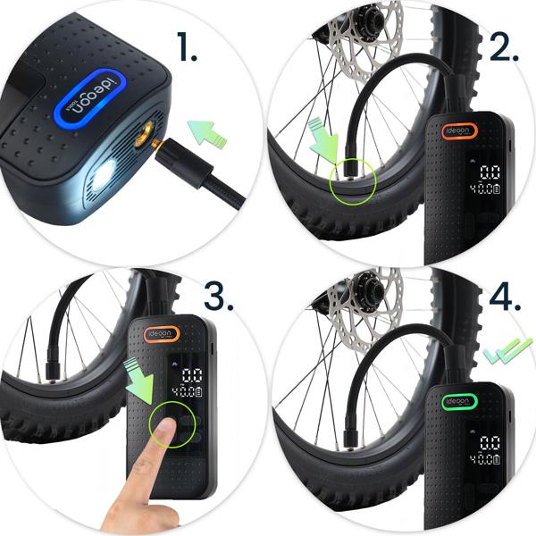 Portable 10.3‑bar cordless compressor: Powerful, wireless air pump with digital display for car & bike, incl. power bank and LED light