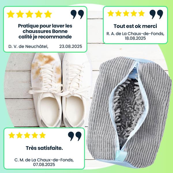 2 sacs de lavage pour chaussures et baskets – sacs avec fermeture à glissière, fibres en microfibre pour un lavage doux et efficace à 360°