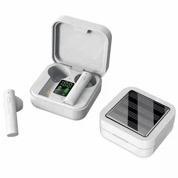 Wireless in-ear headphones with solar charging box, white: Bluetooth 5.0, touch control - A stylish companion for music & telephony without cable clutter
