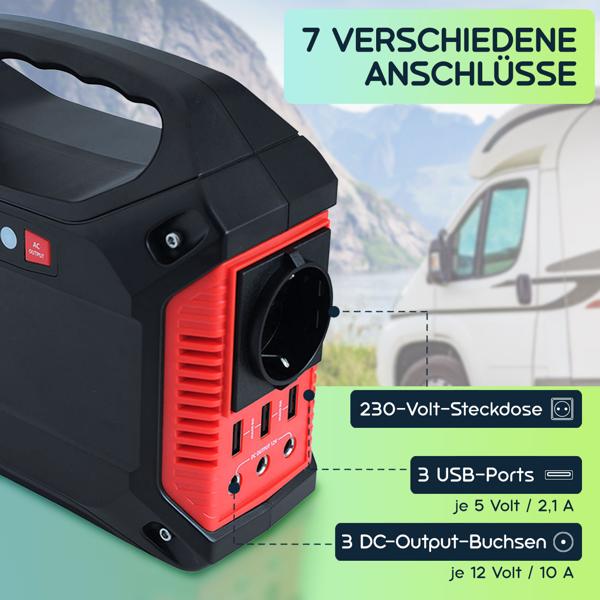 Tragbare Powerstation & Solar-Generator mit 155 Wh, 230V & 12V, 180 Watt