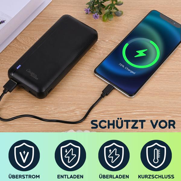 Powerbank mit 3 USB Ports, USB-C PD & QC 3.0, 20.000 mAh