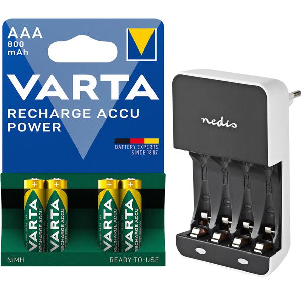 set of 4 NiMH rechargeable batteries type AAA + FREE: Charger for 4 rechargeable batteries