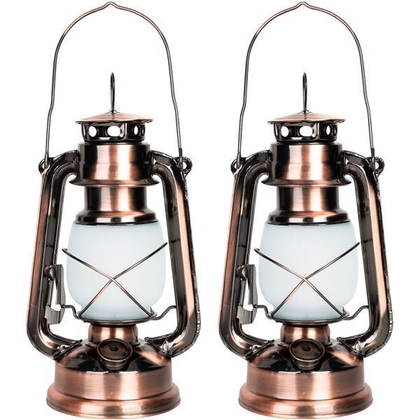 set of 2 LED storm lanterns with authentic flame look, bronze, H 25 cm