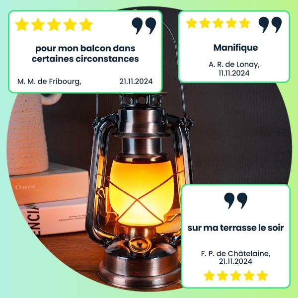 2 lampes-tempête LED rétro effet flamme 25 cm – design bronze traditionnel – à piles, résistantes aux intempéries, idéales pour jardin et balcon