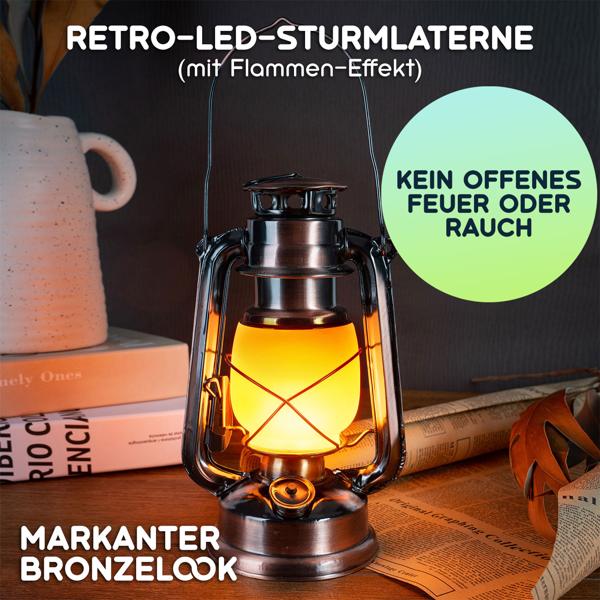 2er-Set LED-Sturmlaterne mit authentischer Flammenoptik, bronze, H 25 cm