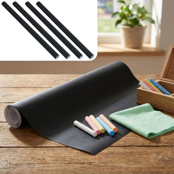 Set of 4 self-adhesive chalkboard films incl. 5 colourful chalks each, 60 x 200 cm