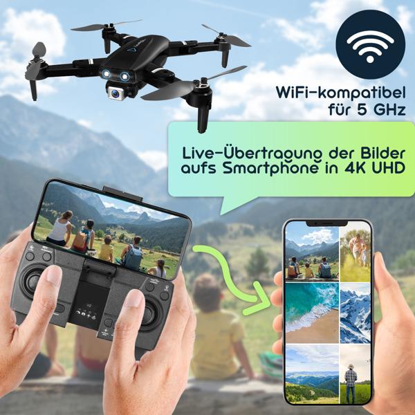 GPS-Drohne mit 4K-UHD-Kamera, faltbar, WiFi, Follow-Me, App
