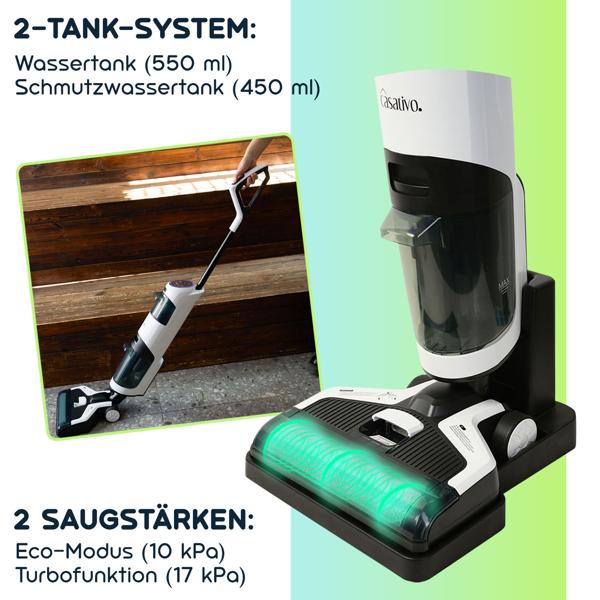 2-in-1 Boden-Wischsauger mit HEPA-Filter, 220 W, 550ml, Akkubetrieb