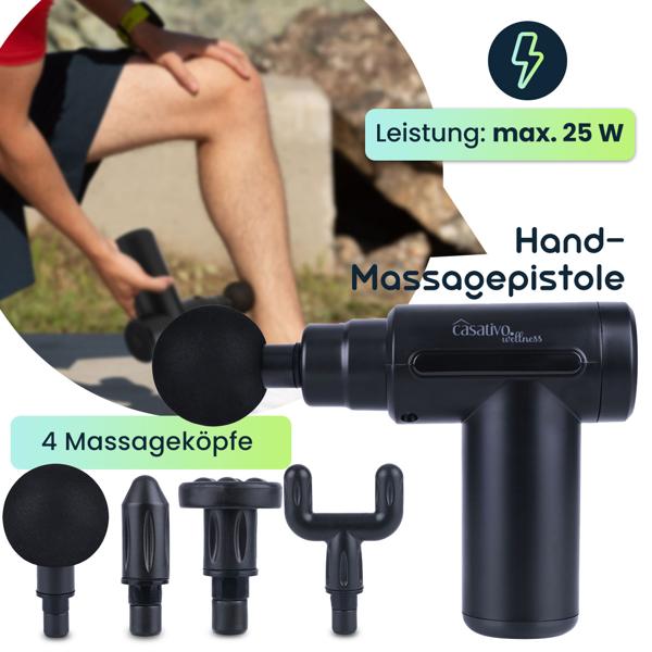 Kompakte Hand-Massagepistole, Akku, mit 4 Aufsätzen, USB-C, 25 W