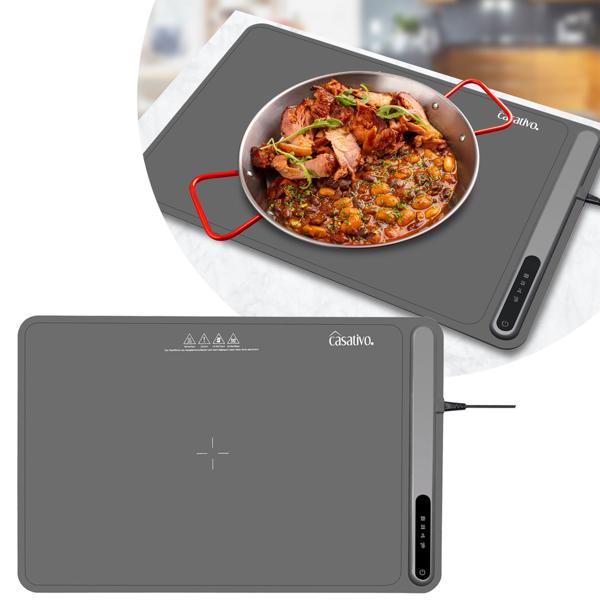 Professionelle Silikon-Warmhalteplatte (250W): Elektrische Heizmatte (61x40cm) rollbar,  55-100°C einstellbar, flexibles Warmhalten von Speisen