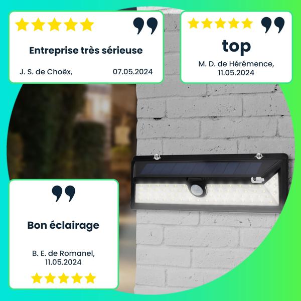 2 appliques solaires, détecteur de mouvement, 800 lumens, 13,2 W