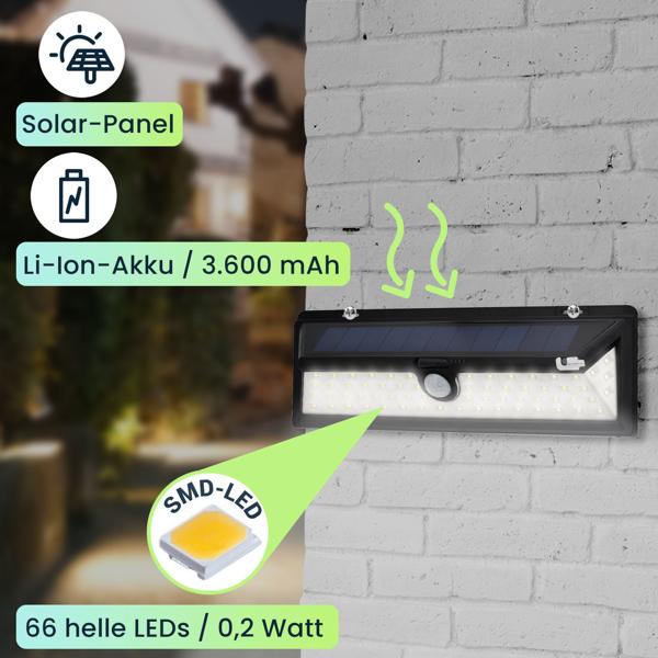 2er-Set Wandleuchte, mit Solarpanel, mit Bewegungs-Sensor, 800 Lumen, 13,2 Watt