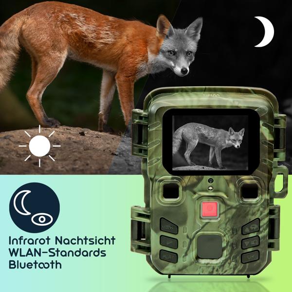 WLAN-2K-Wildkamera mit Bewegungsmelder, Nachtsicht, Zeitraffer- & Serienbild, IPX5