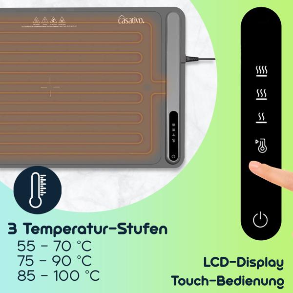 2er-Set Professionelle Silikon-Warmhalteplatte (250W): Elektrische Heizmatte (61x40cm) rollbar,  55-100°C einstellbar, flexibles Warmhalten von Speisen
