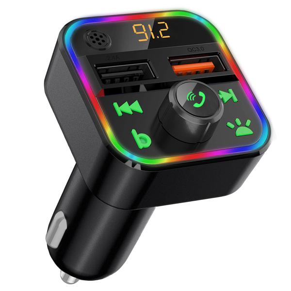 FM Transmitter mit Bluetooth 5 und Freisprechfunktion, USB-A Ladeports