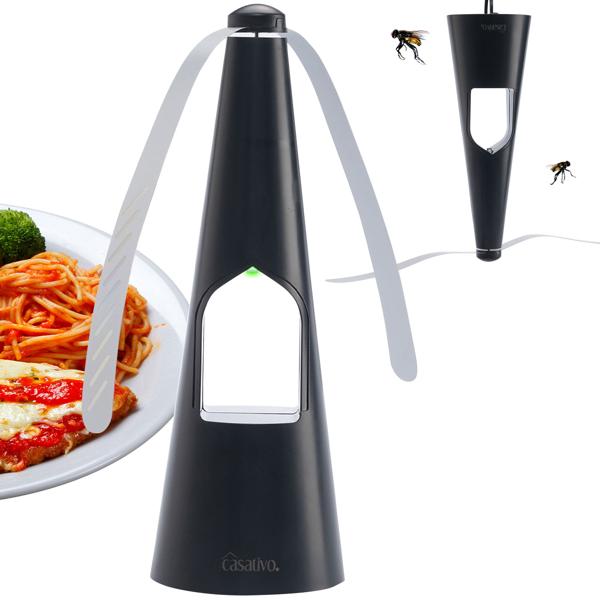 tergicristallo a 2 ali con illuminazione a LED, batteria e USB: repellente per mosche delicato ed efficace per la tavola e in viaggio, flessibile quando si mangia e all‘aperto