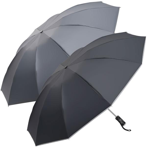 Foldable umbrella with LED flashlight in a 2-piece set, Ø105 cm - Perfect all-weather companion for darkness & rain showers
