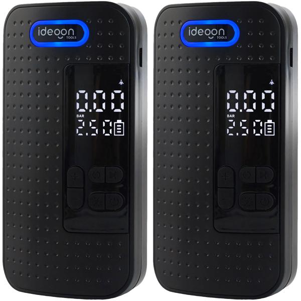 2-piece set mobile 10.3 bar cordless compressor: Powerful & cordless air pump with digital display for car & bike, incl. power bank and LED light