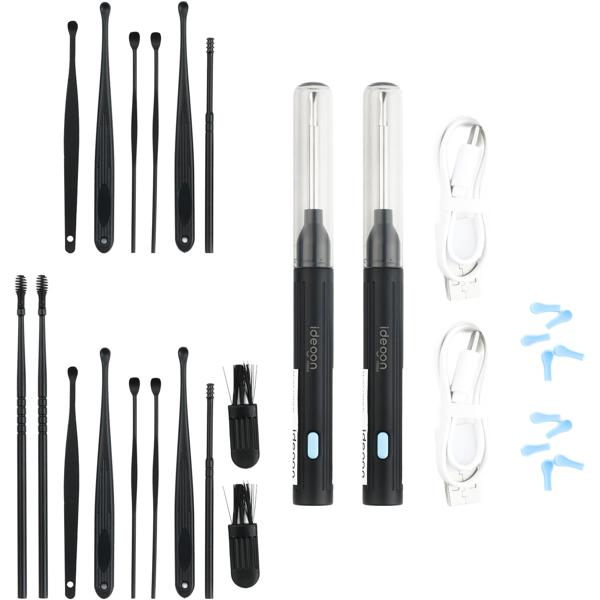 2-pack rechargeable ear cleaners with camera, 14-piece