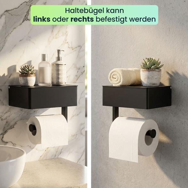 2er-Set Toilettenpapierhalter mit Feuchttücherbox und Handyablage aus Edelstahl – Klopapierhalterung mit Fach für Feuchttücher, ohne Bohren