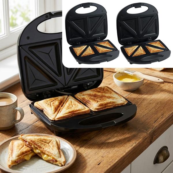 Set di 2 sandwich maker per 2 sandwich con potenza di 850 watt, rivestimento antiaderente, manico freddo al tatto, tostapane per sandwich per una cucina veloce