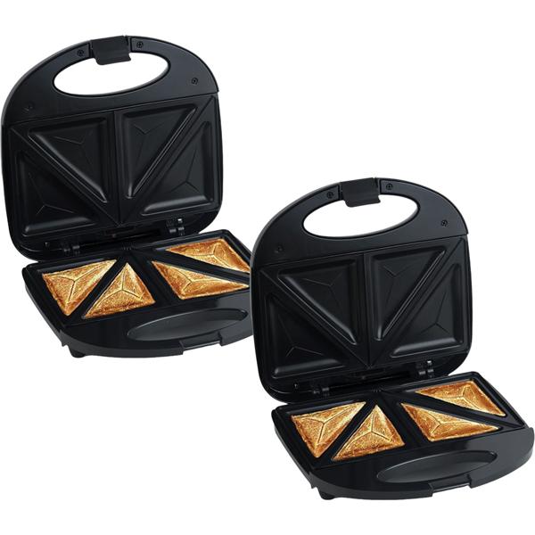 Set di 2 sandwich maker per 2 sandwich con potenza di 850 watt, rivestimento antiaderente, manico freddo al tatto, tostapane per sandwich per una cucina veloce