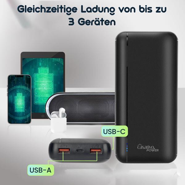 set of 2 Powerbank with 20.000 mAh, USB-C Power Delivery, QC 3.0, 3 A, 20 Watt