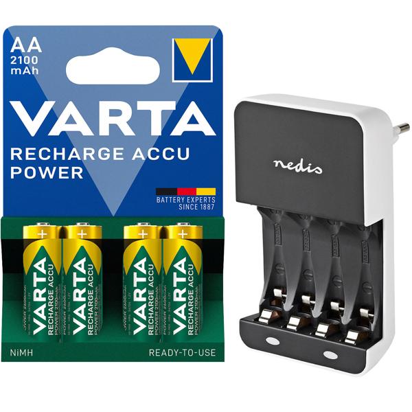 set of 4 NiMH rechargeable batteries type AA + FREE: Charger for 4 rechargeable batteries