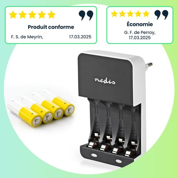 4 accus NiMH AA + GRATUIT: chargeur pour 4 accus