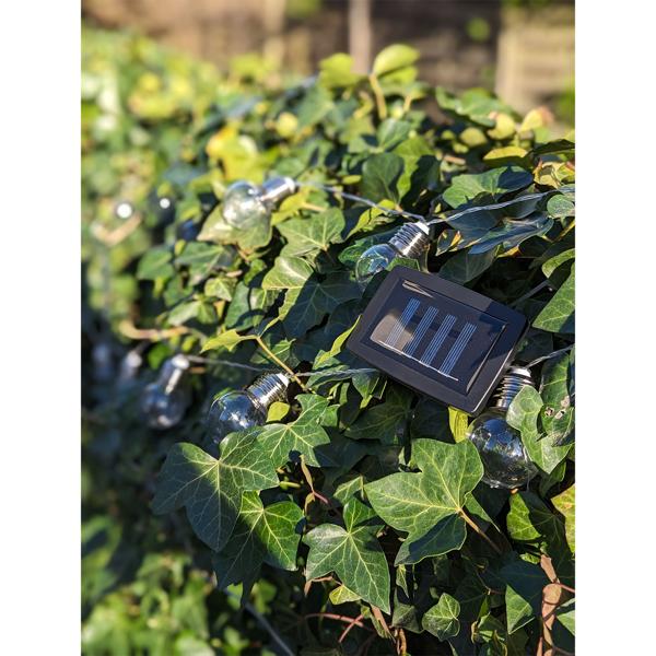 LED light chain with 20 LEDs in light bulb shape, solar-powered, 3.8 meters