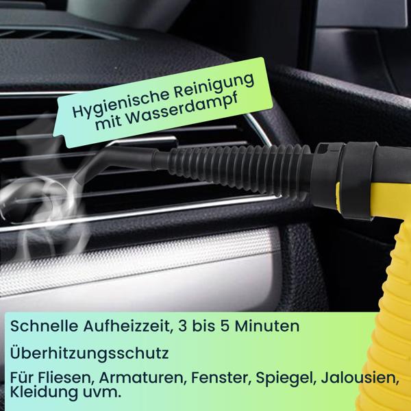 Hocheffektiver Dampf-Reiniger, tragbar, umfangreiches Zubehör, starke 1.000 Watt, 135°C, 3-5 min Aufheiz-Zeit, für Möbel, Polster, Küche, Bad, Auto