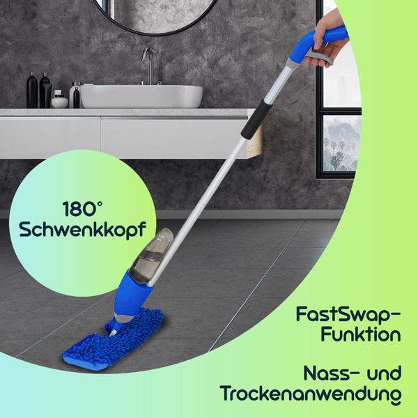 2er-Set Bodenwischer nass & trocken mit Sprühfunktion, FastSwap, Wassertank 700 ml
